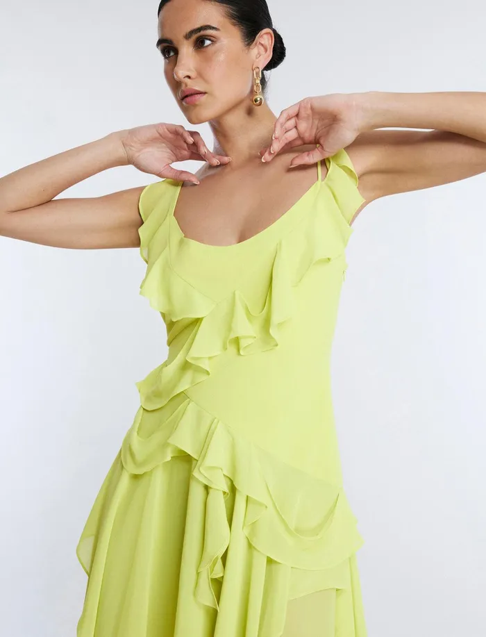 Women Dresses BCBG Annabel Ruffle Dress Yellow Plum