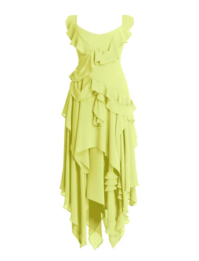 Women Dresses BCBG Annabel Ruffle Dress Yellow Plum