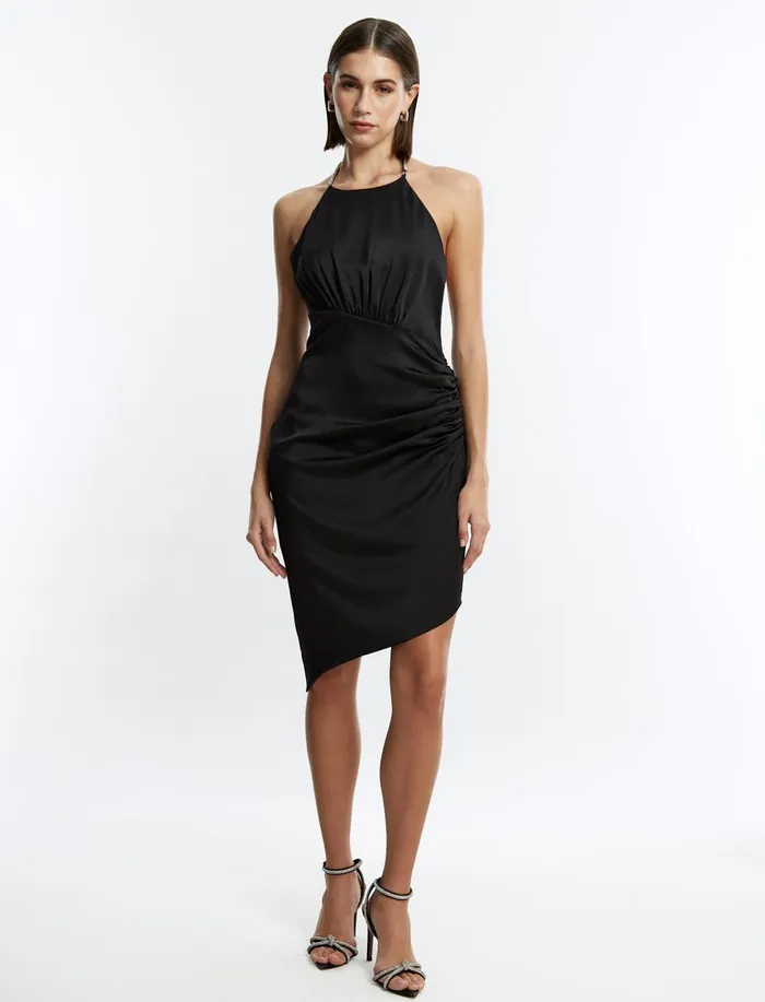 Women Dresses BCBG Black Anwen Ruched Mini Dress Black