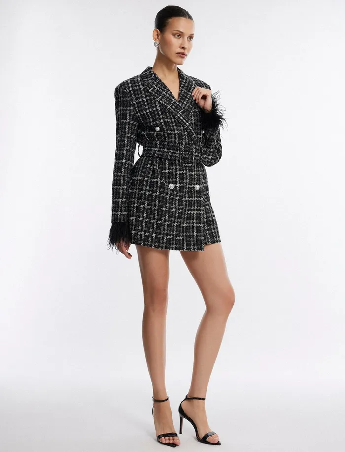 Women Dresses BCBG Elodie Tweed Blazer Dress Black Combo