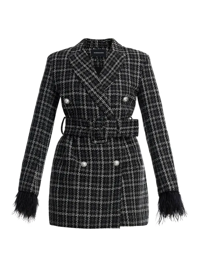 Women Dresses BCBG Elodie Tweed Blazer Dress Black Combo