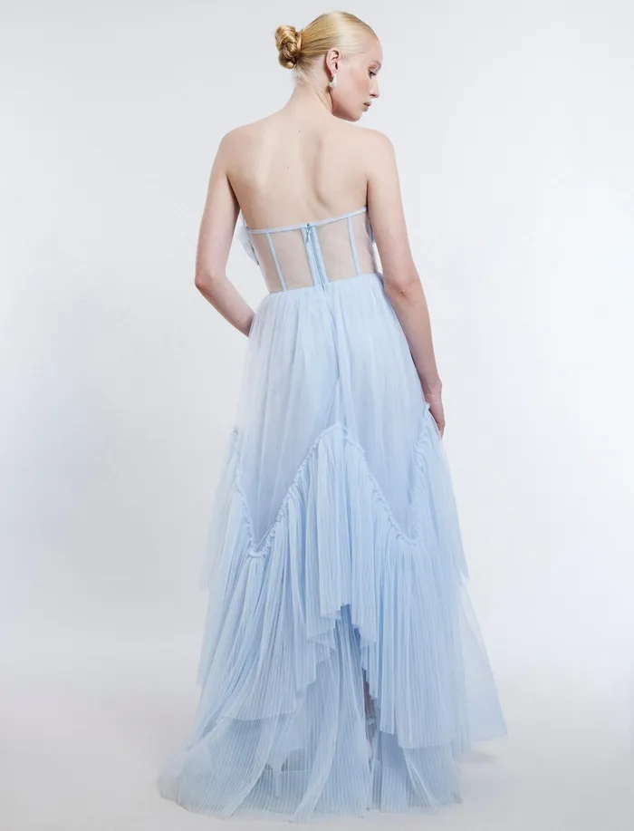 Women Dresses BCBG Jeanne Strapless Tulle Gown Xenon Blue