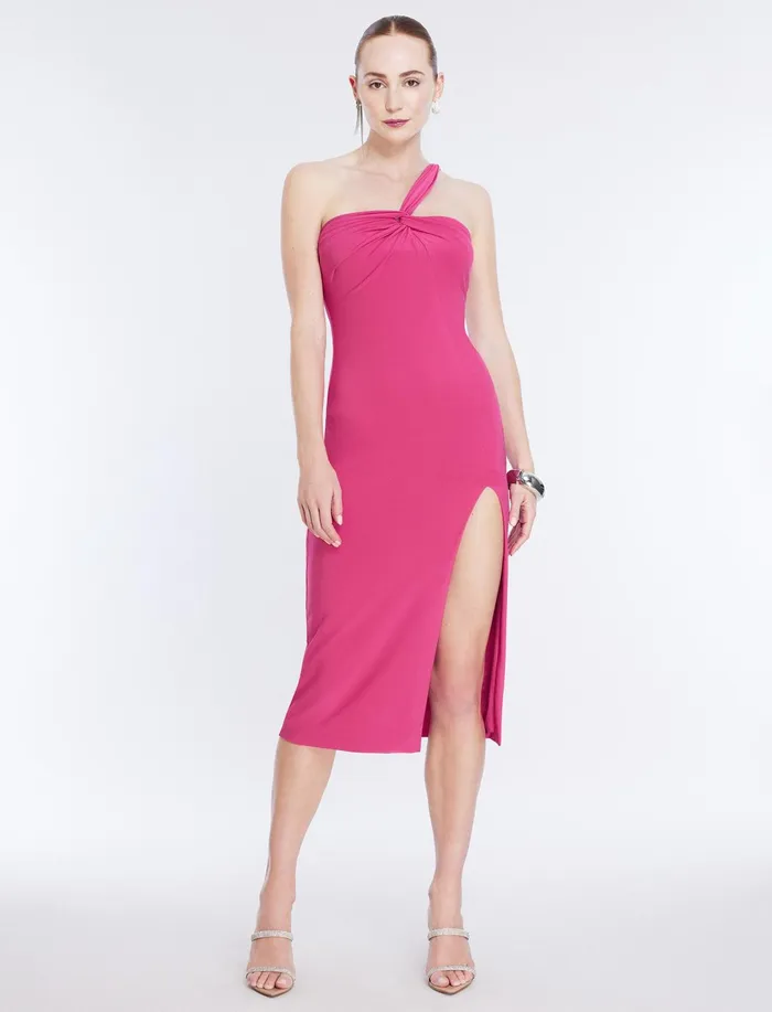 Women Dresses BCBG Matilda One Shoulder Midi Dress Bright Rose