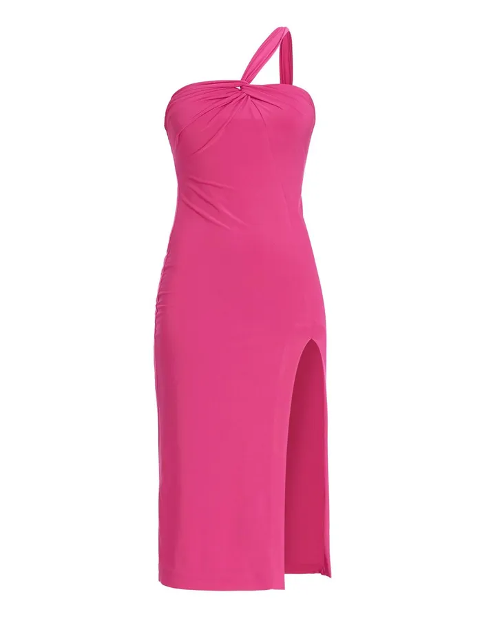 Women Dresses BCBG Matilda One Shoulder Midi Dress Bright Rose
