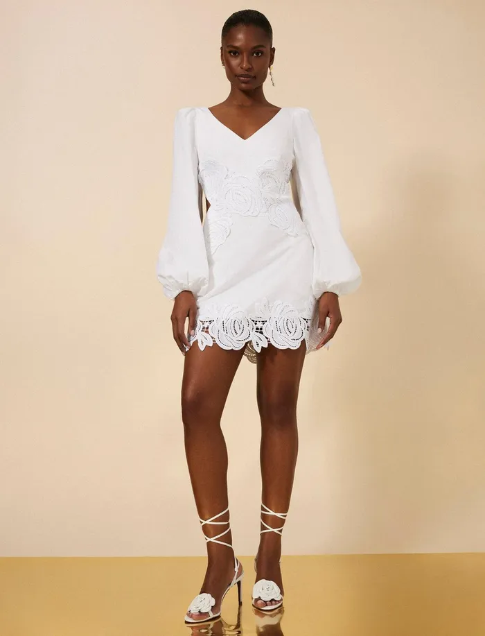 Women Dresses BCBG Rosa Lace Appliqu Mini Dress White