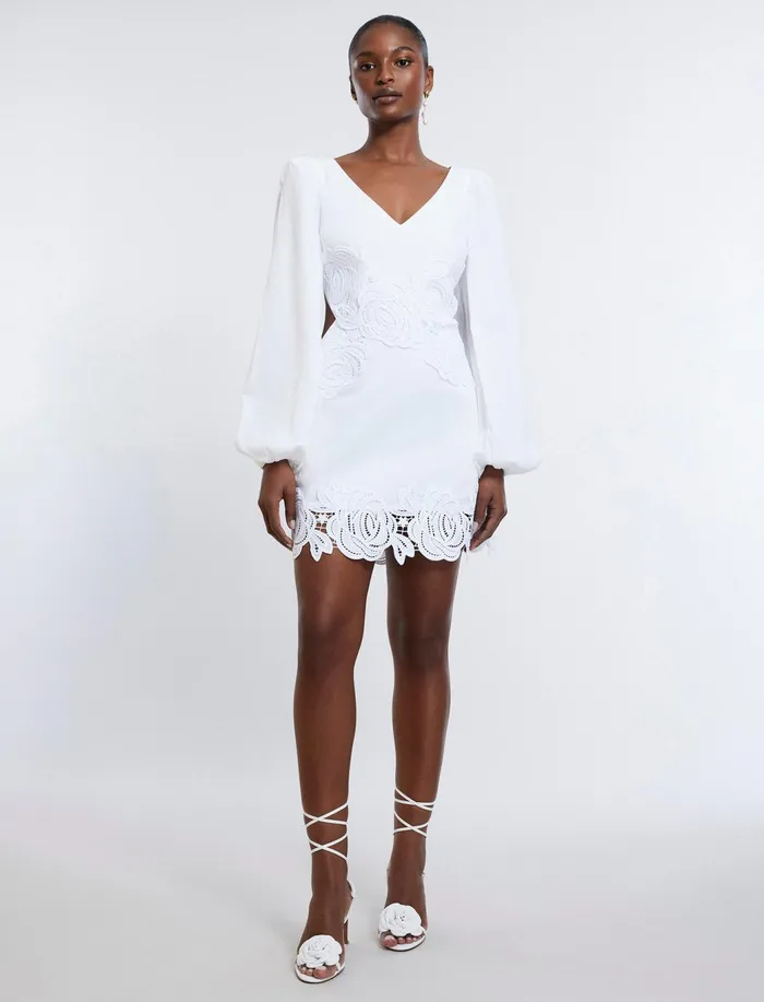 Women Dresses BCBG Rosa Lace Appliqu Mini Dress White