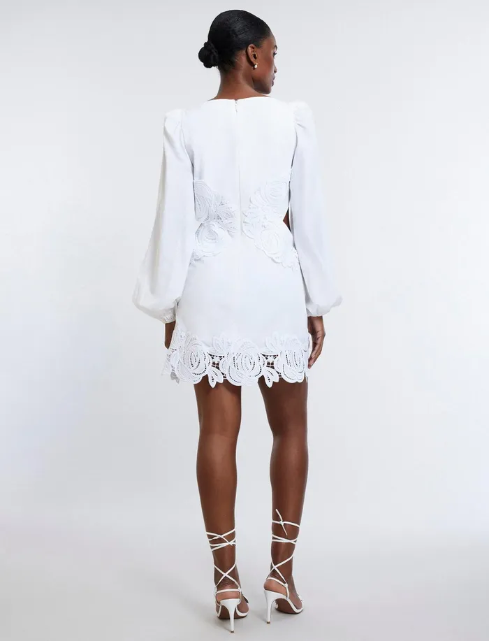 Women Dresses BCBG Rosa Lace Appliqu Mini Dress White