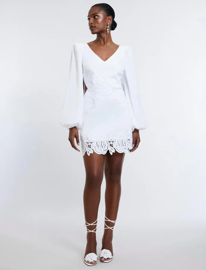 Women Dresses BCBG Rosa Lace Appliqu Mini Dress White