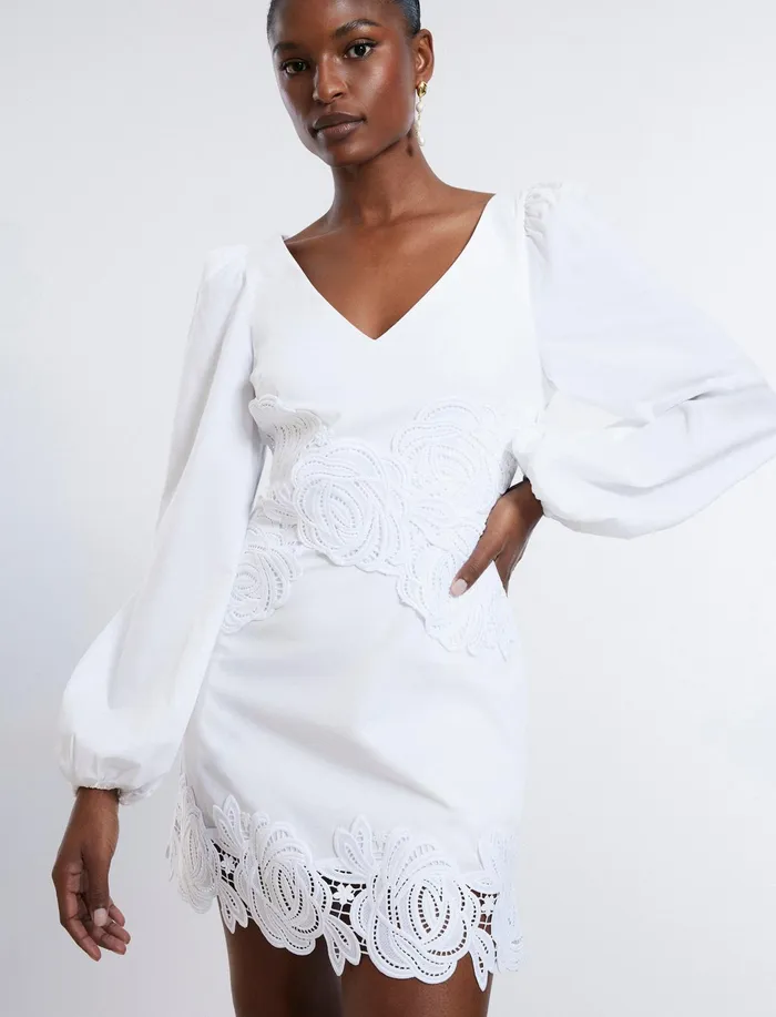 Women Dresses BCBG Rosa Lace Appliqu Mini Dress White