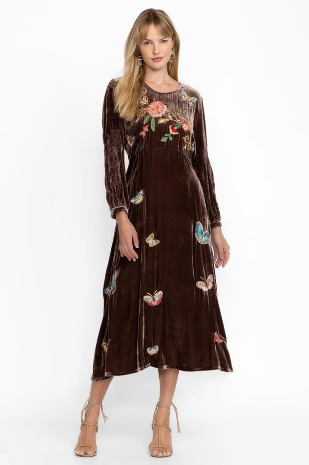 Women Dresses Johnny Was VELVET EFFORTLESS MIDI DRESS Coffee Bean