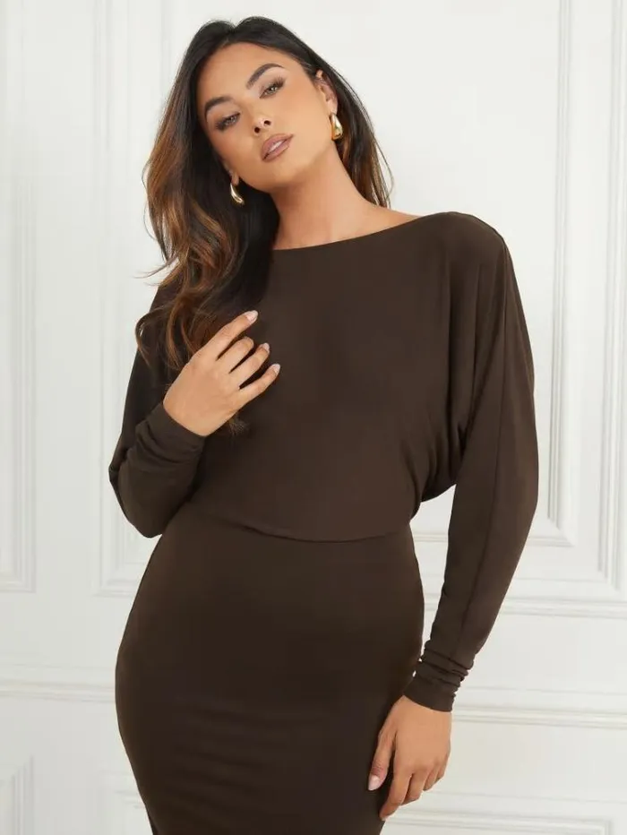 Women Dresses Marciano Cassie Dress Bitter Chocolate Women Dresses Marciano Cassie Dress Bitter Chocolate