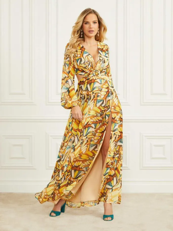 Women Dresses Marciano Golden Wing Maxi Dress Golden Wing Print