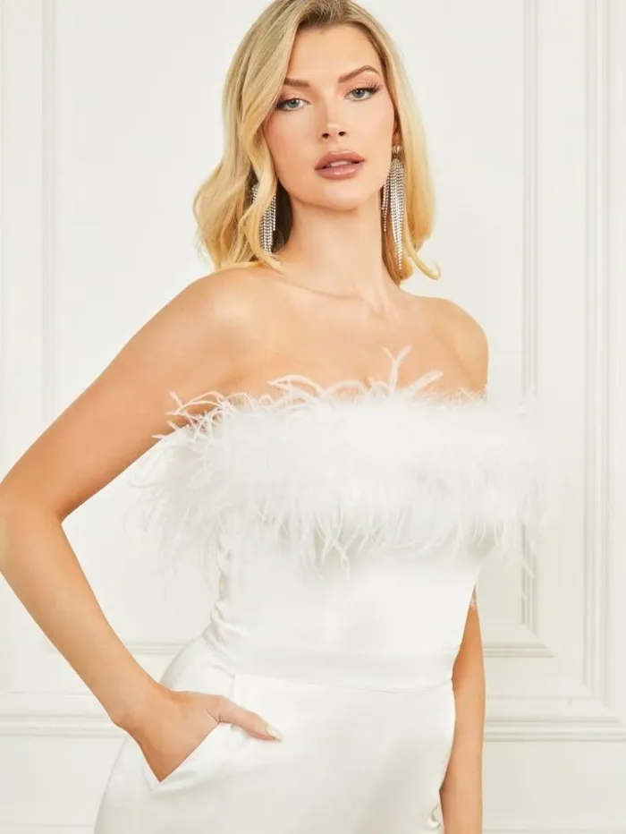 Women Dresses Marciano Lillie Feather Jumpsuit Pale Pearl Women Dresses Marciano Lillie Feather Jumpsuit Pale Pearl