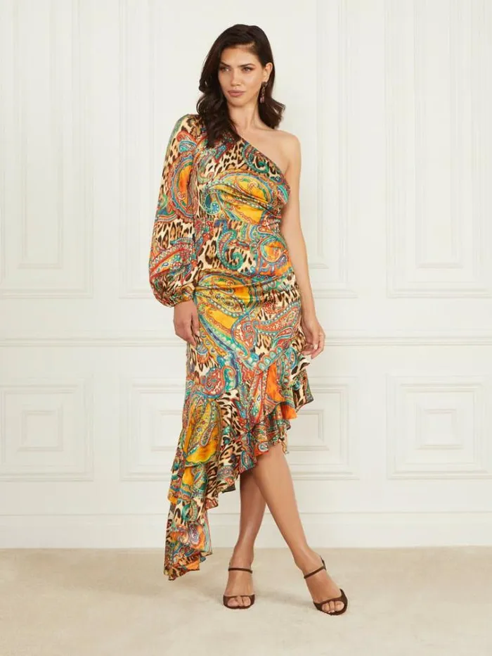 Women Dresses Marciano Tricia Ruffle Dress Phoenix Rising Print