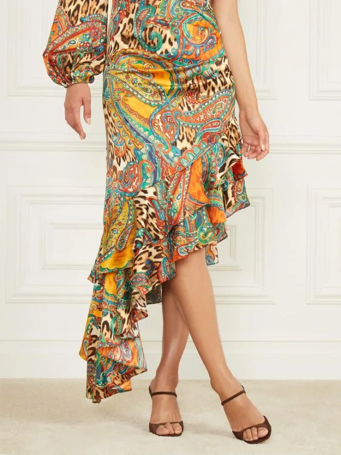 Women Dresses Marciano Tricia Ruffle Dress Phoenix Rising Print Women Dresses Marciano Tricia Ruffle Dress Phoenix Rising Print