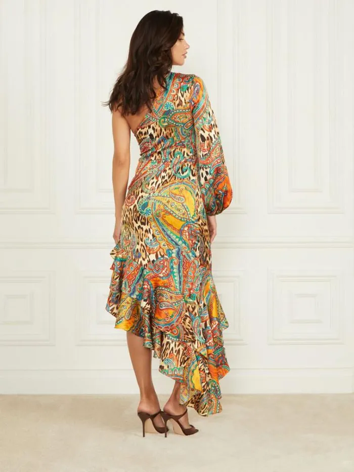 Women Dresses Marciano Tricia Ruffle Dress Phoenix Rising Print Women Dresses Marciano Tricia Ruffle Dress Phoenix Rising Print