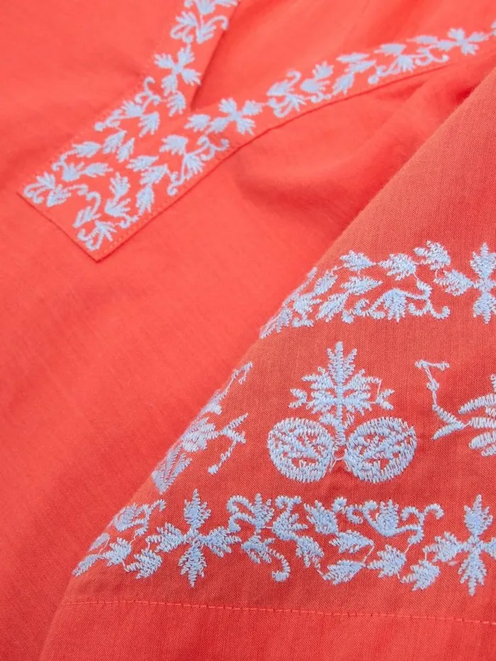 Women DRESSES White Stuff Anna Cotton Embroidered Dress Orange Multi Women DRESSES White Stuff Anna Cotton Embroidered Dress Orange Multi