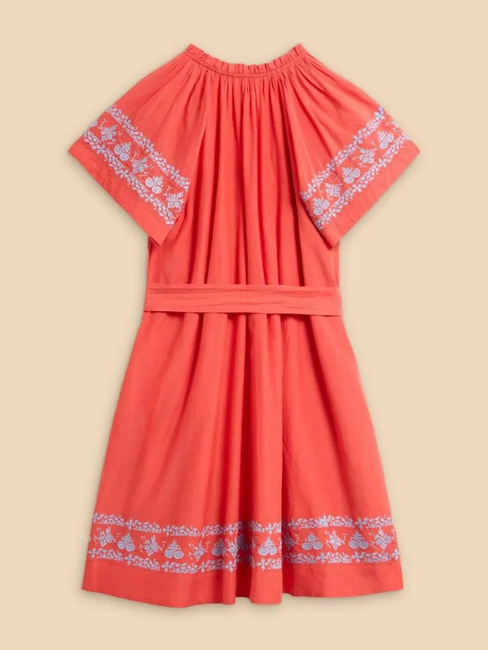Women DRESSES White Stuff Anna Cotton Embroidered Dress Orange Multi Women DRESSES White Stuff Anna Cotton Embroidered Dress Orange Multi