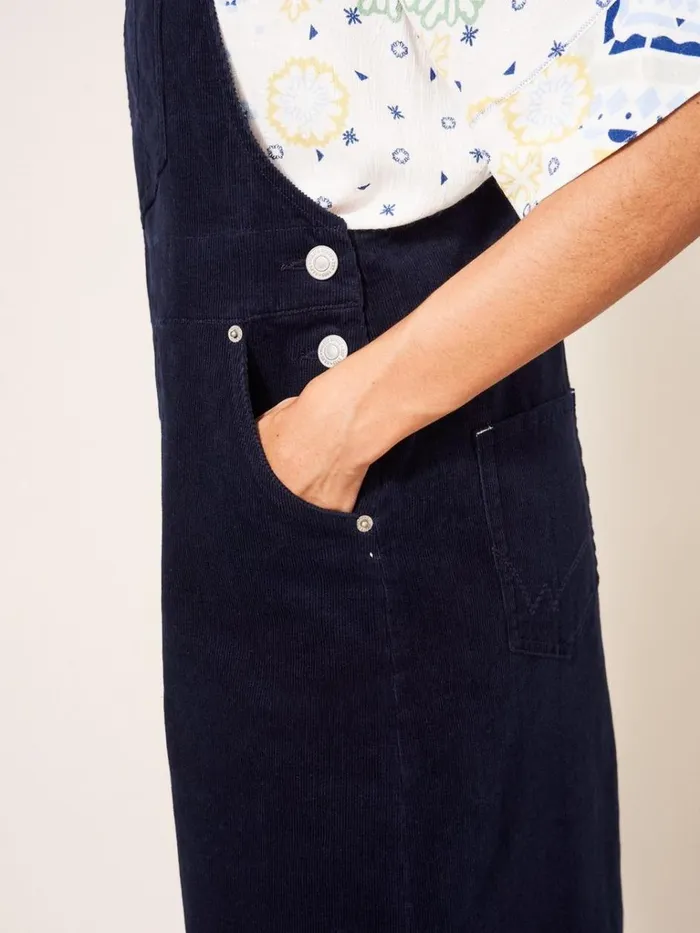 Women DRESSES White Stuff Emmie Organic Cord Midi Pinafore Dark Navy