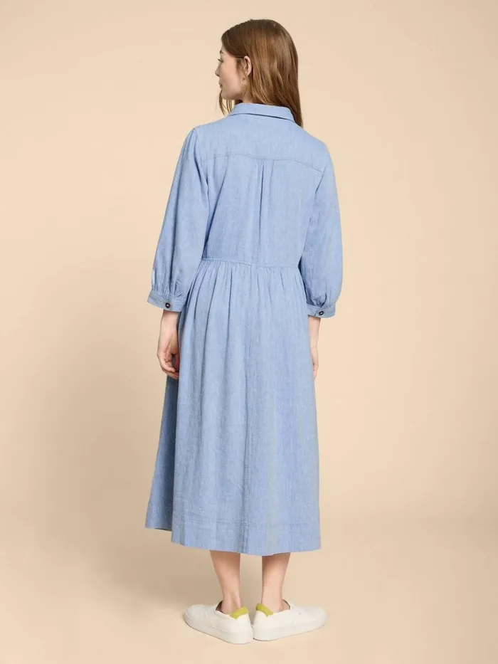 Women DRESSES White Stuff Hayden Linen Blend Shirt Dress Chambray Blue Women DRESSES White Stuff Hayden Linen Blend Shirt Dress Chambray Blue