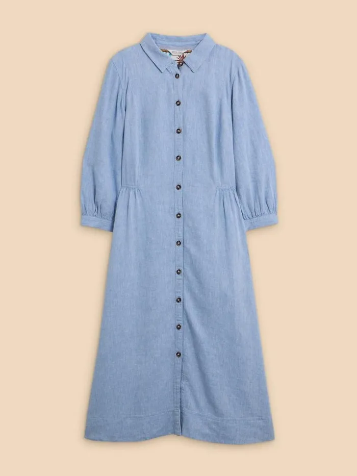 Women DRESSES White Stuff Hayden Linen Blend Shirt Dress Chambray Blue Women DRESSES White Stuff Hayden Linen Blend Shirt Dress Chambray Blue