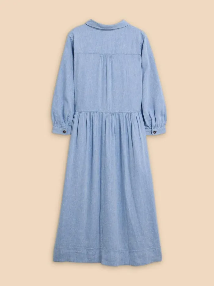 Women DRESSES White Stuff Hayden Linen Blend Shirt Dress Chambray Blue Women DRESSES White Stuff Hayden Linen Blend Shirt Dress Chambray Blue