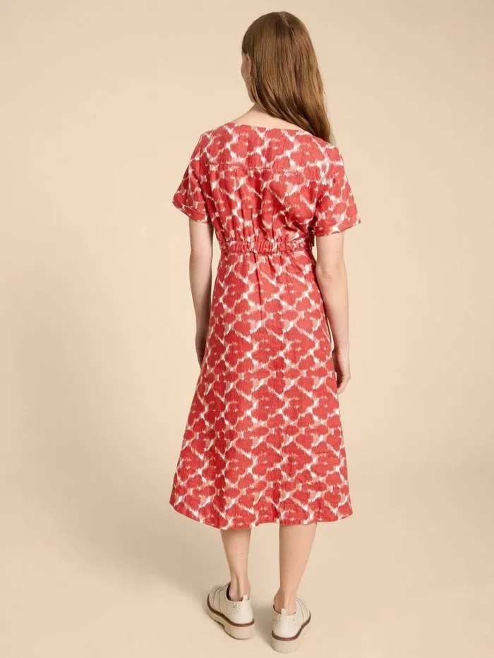 Women DRESSES White Stuff Ivy Linen V Neck Midi Dress Red Print Women DRESSES White Stuff Ivy Linen V Neck Midi Dress Red Print