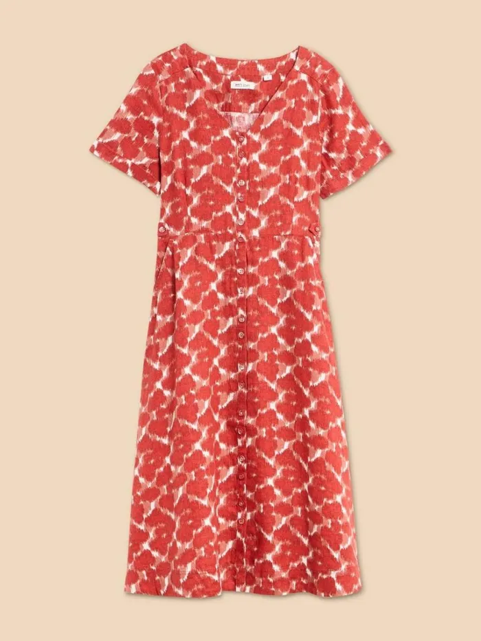 Women DRESSES White Stuff Ivy Linen V Neck Midi Dress Red Print Women DRESSES White Stuff Ivy Linen V Neck Midi Dress Red Print