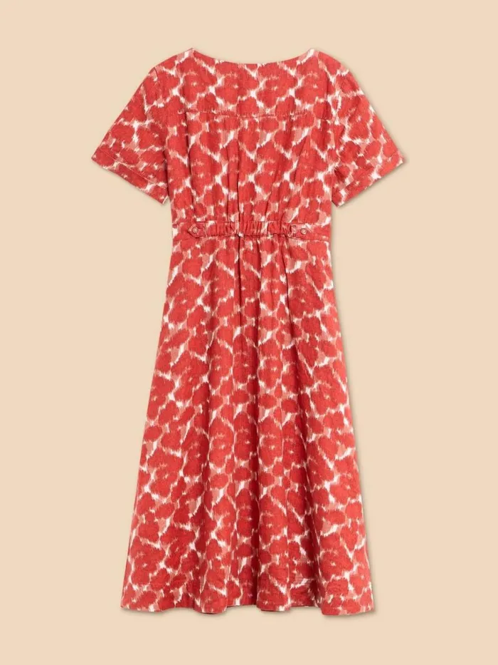 Women DRESSES White Stuff Ivy Linen V Neck Midi Dress Red Print Women DRESSES White Stuff Ivy Linen V Neck Midi Dress Red Print