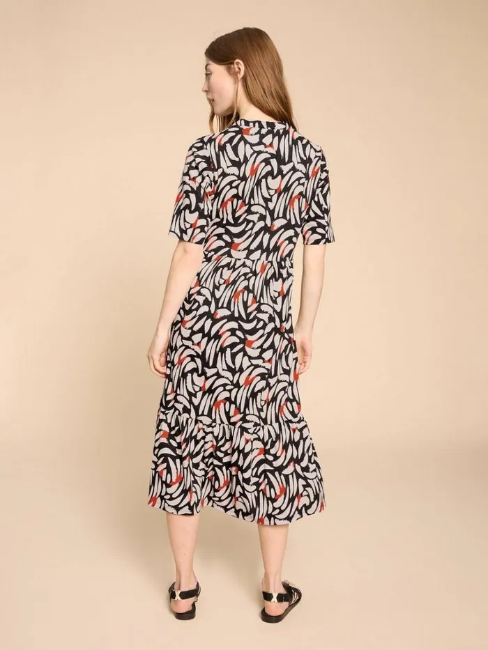 Women DRESSES White Stuff Naya Jersey Printed Tiered Dress Black Multi Women DRESSES White Stuff Naya Jersey Printed Tiered Dress Black Multi