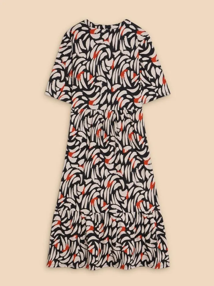 Women DRESSES White Stuff Naya Jersey Printed Tiered Dress Black Multi Women DRESSES White Stuff Naya Jersey Printed Tiered Dress Black Multi
