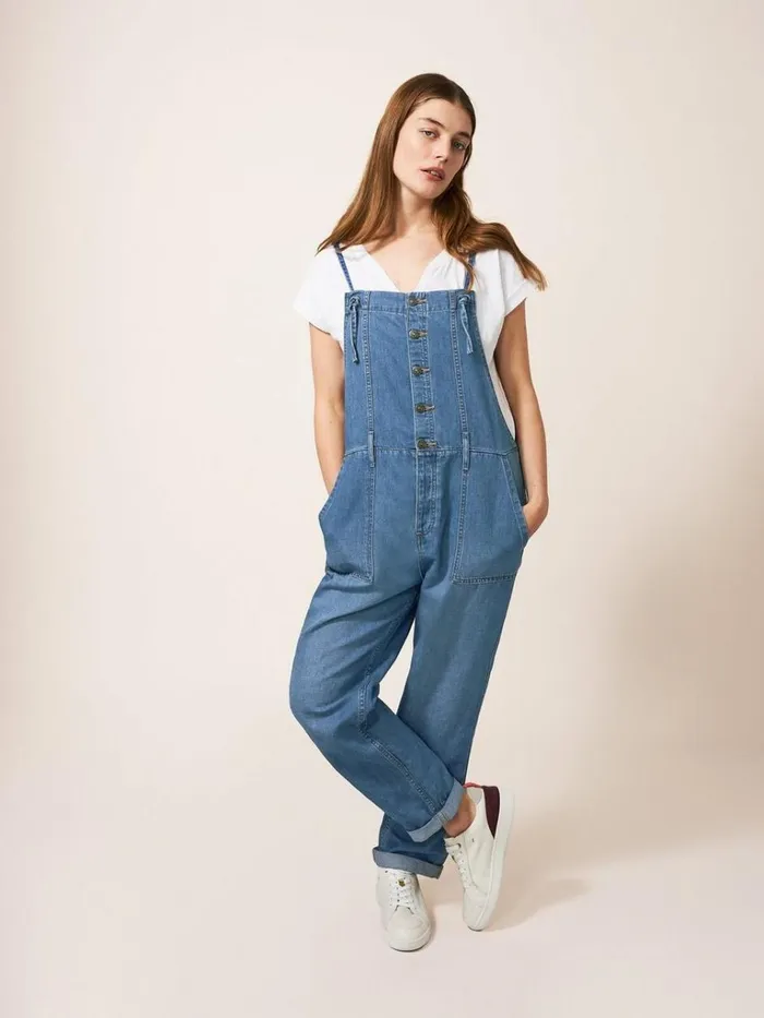 Women DUNGAREES and JUMPSUITS White Stuff Strappy Cotton Linen Dungaree Light Denim