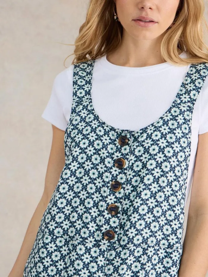 Women DUNGAREES and JUMPSUITS White Stuff Viola Crop Linen Dungaree Green Print