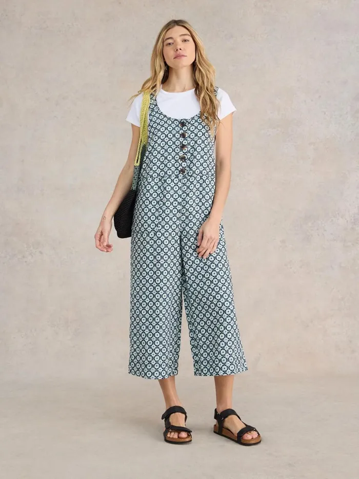 Women DUNGAREES and JUMPSUITS White Stuff Viola Crop Linen Dungaree Green Print Women DUNGAREES and JUMPSUITS White Stuff Viola Crop Linen Dungaree Green Print