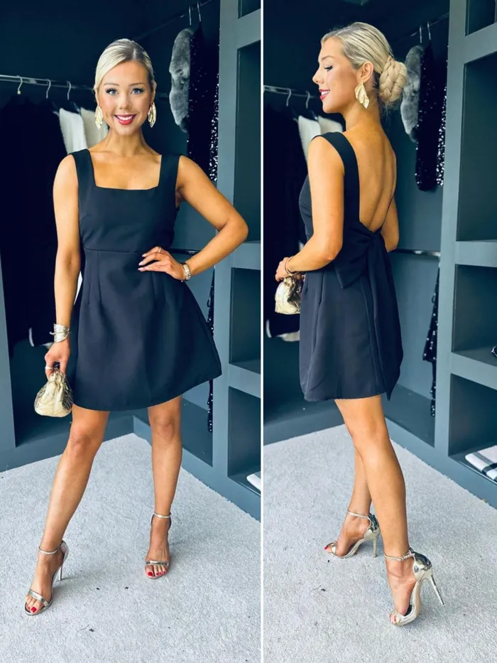 Women Evening Dress Canella Lane Angelica Bow Detail Mini Dress Black