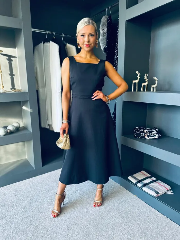 Women Evening Dress Canella Lane Antoinette Bow Detail Midi Dress Black