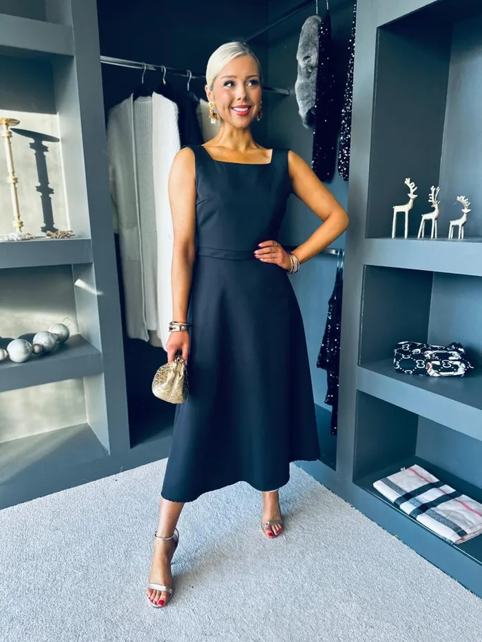 Women Evening Dress Canella Lane Antoinette Bow Detail Midi Dress Black