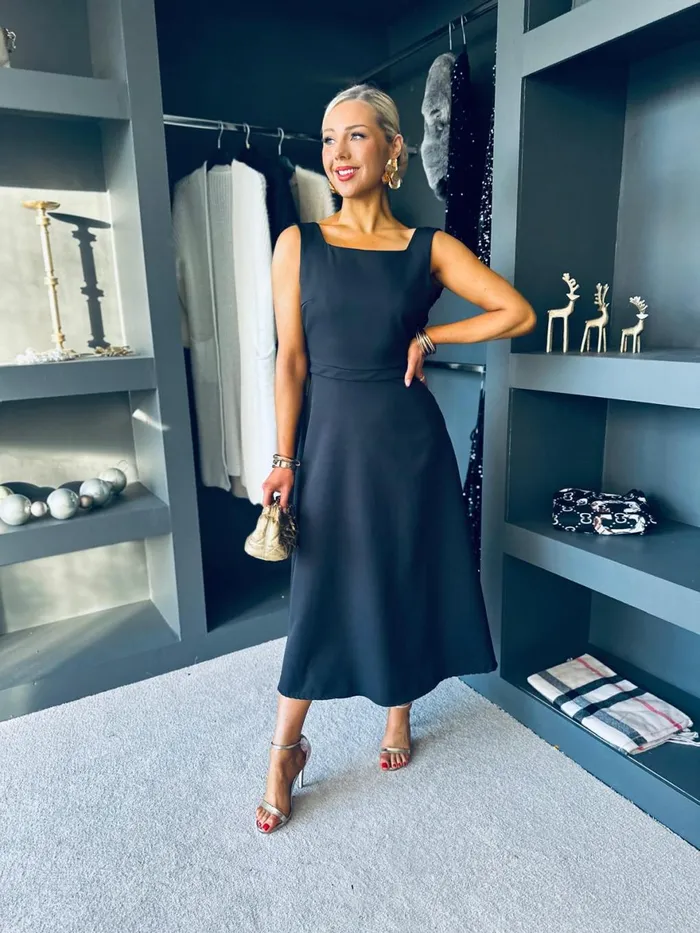 Women Evening Dress Canella Lane Antoinette Bow Detail Midi Dress Black
