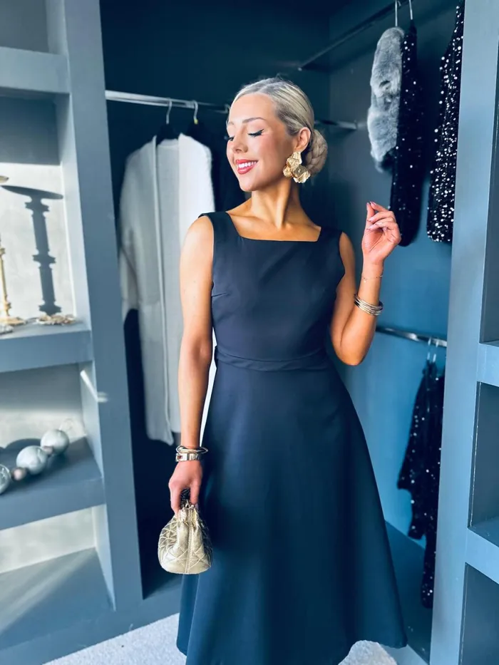 Women Evening Dress Canella Lane Antoinette Bow Detail Midi Dress Black