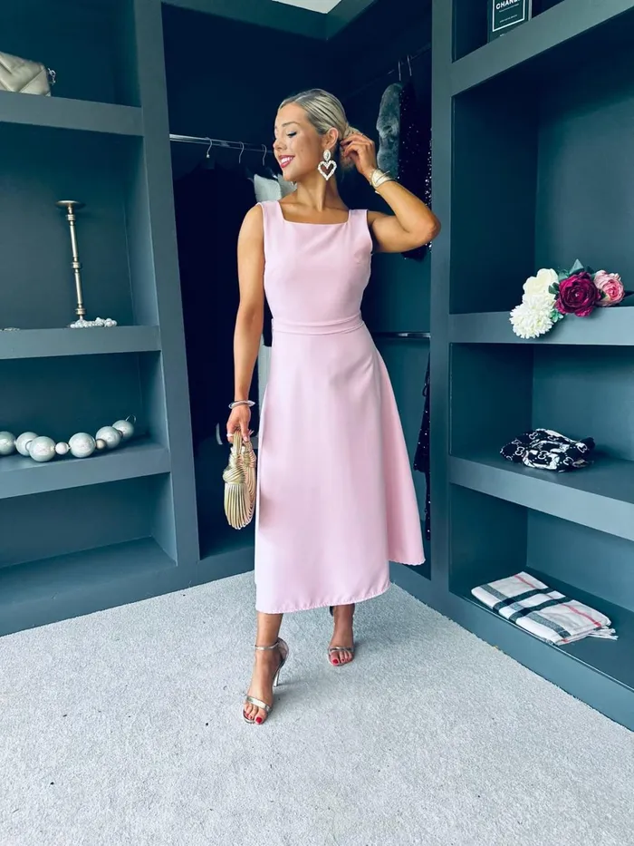 Women Evening Dress Canella Lane Antoinette Bow Detail Midi Dress Pwr Pink