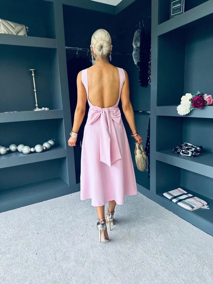 Women Evening Dress Canella Lane Antoinette Bow Detail Midi Dress Pwr Pink