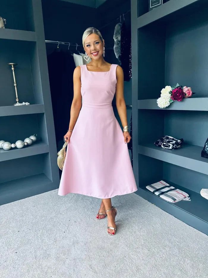 Women Evening Dress Canella Lane Antoinette Bow Detail Midi Dress Pwr Pink