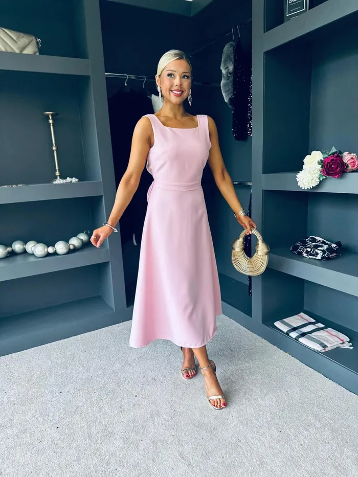 Women Evening Dress Canella Lane Antoinette Bow Detail Midi Dress Pwr Pink