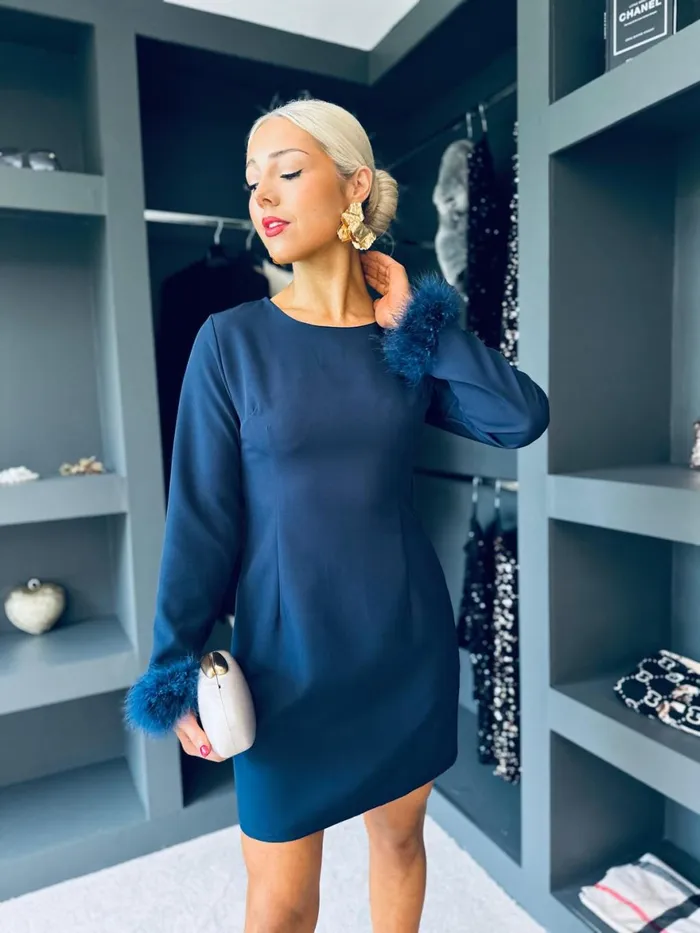 Women Evening Dress Canella Lane Eabha Feather Detail Mini Navy