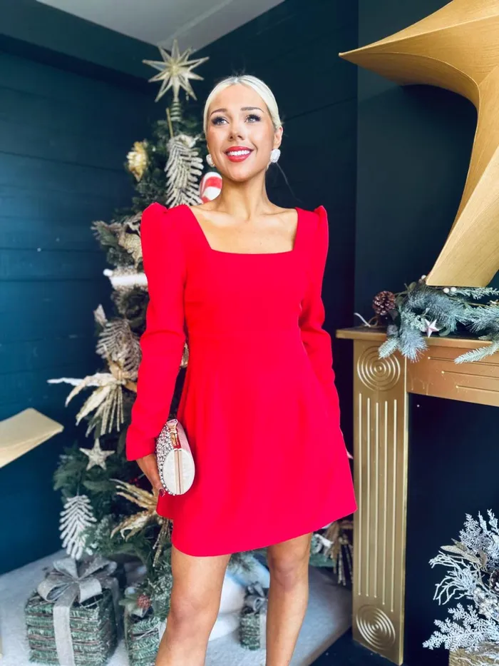 Women Evening Dress Canella Lane Emily Sequin Bow Mini Dress Red