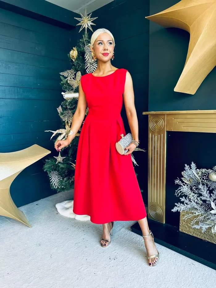 Women Evening Dress Canella Lane Florence Detailed Occasion Dress Red