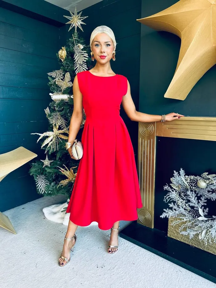 Women Evening Dress Canella Lane Florence Detailed Occasion Dress Red
