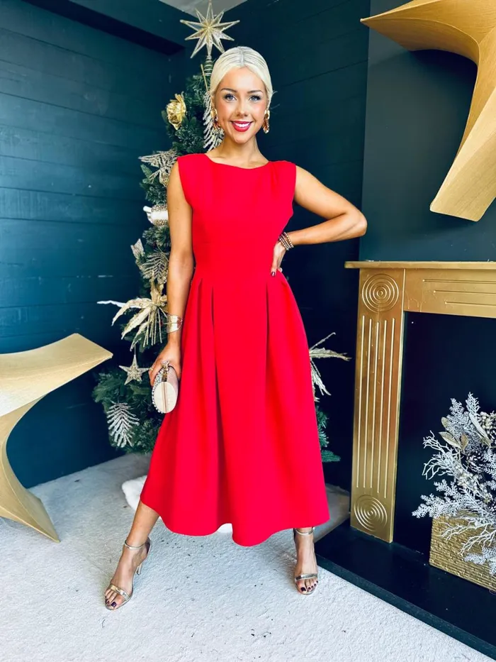 Women Evening Dress Canella Lane Florence Detailed Occasion Dress Red