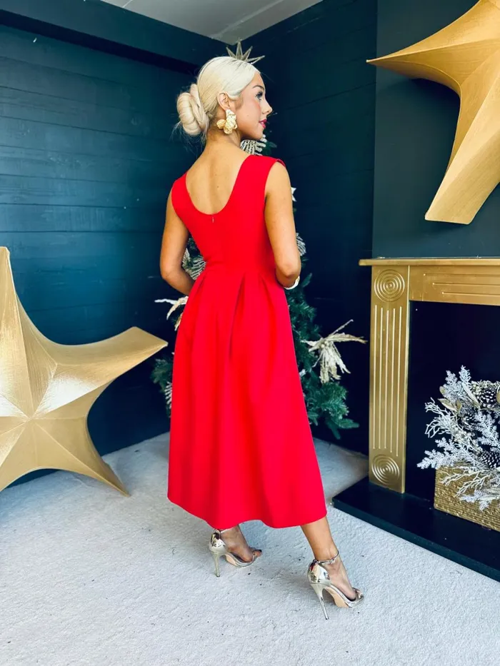 Women Evening Dress Canella Lane Florence Detailed Occasion Dress Red