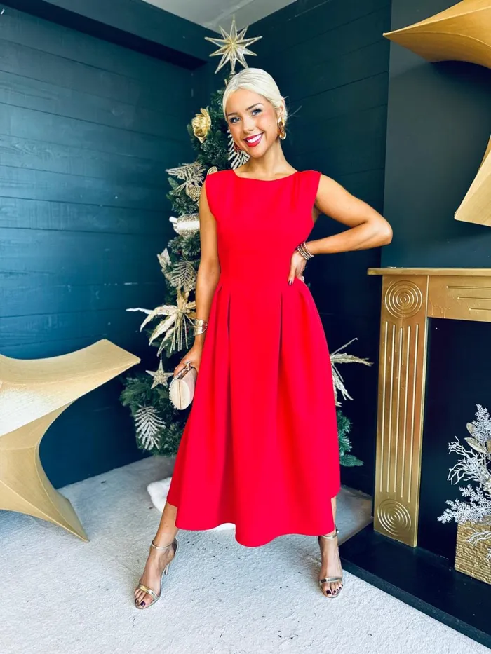 Women Evening Dress Canella Lane Florence Detailed Occasion Dress Red